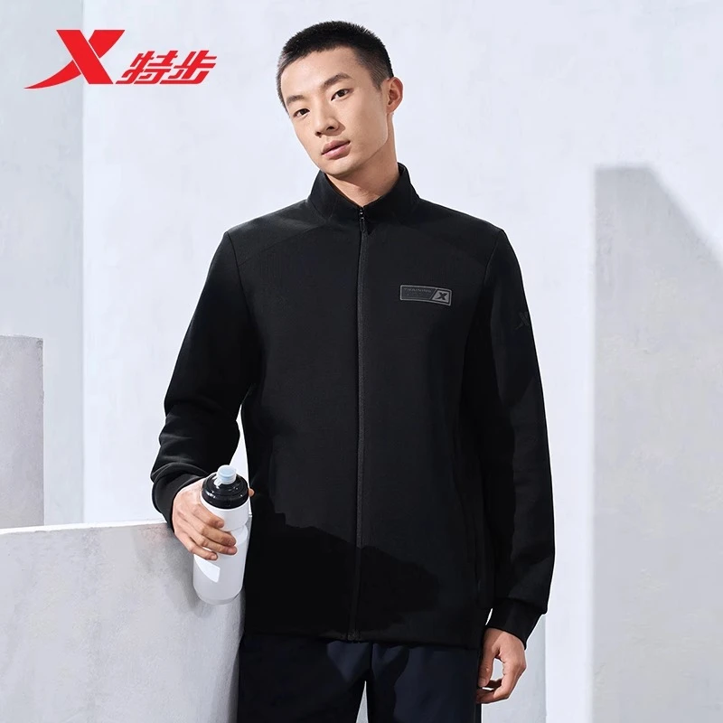 特步运动服男装2024春秋新款休闲时尚外套男子立领针织上衣