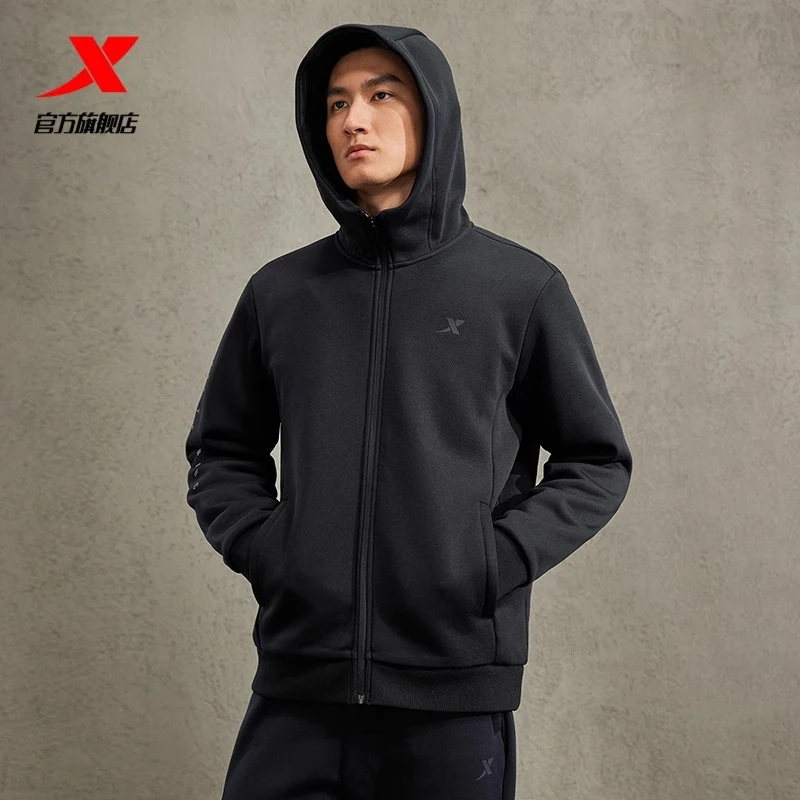 【达人专属】特步加绒运动连帽外套男装冬季新款休闲运动上衣