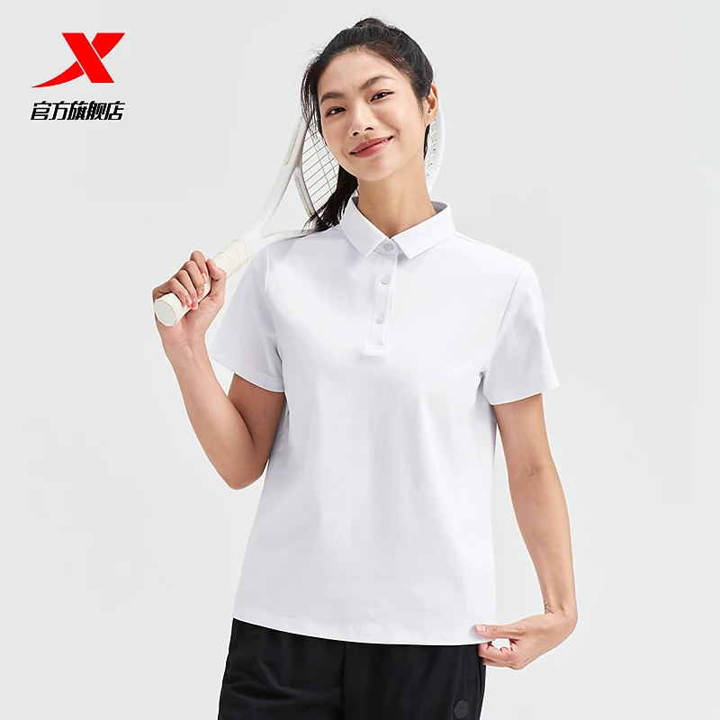 特步短袖女子休闲运动POLO衫夏季新款综训宽松透气T恤