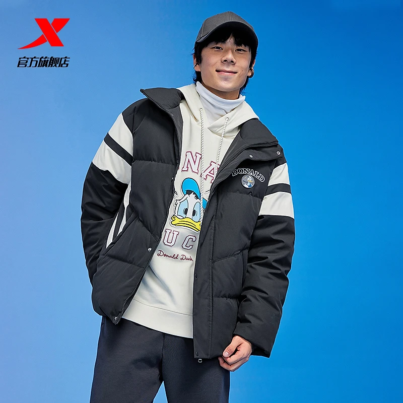 特步羽绒服男女同款冬季新款宽松加绒保暖风雪服情侣款外套