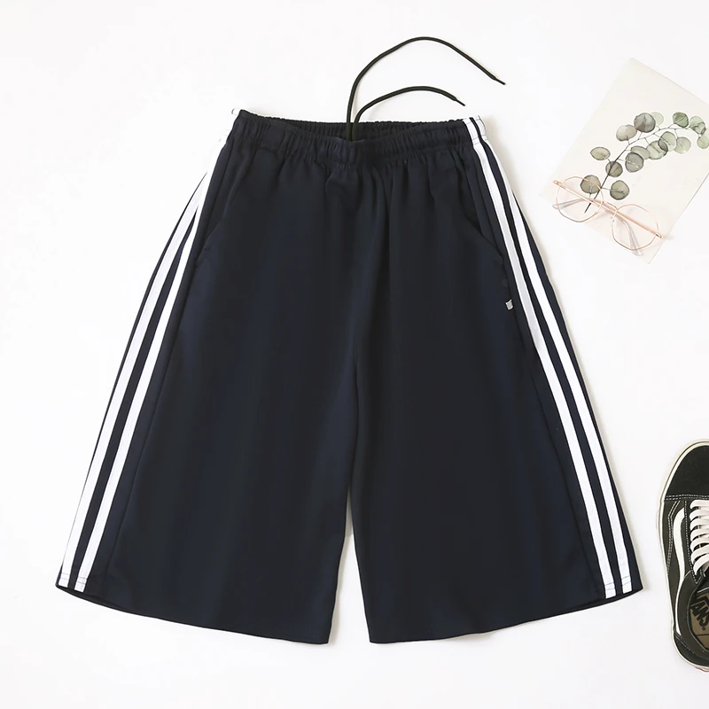 夏季校服短裤藏蓝色五分裤两道杠一条杠初高中小学生宽松运动裤子