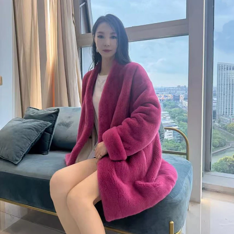 进口紫金短二貂皮大衣女整貂中长款挽袖水貂毛皮草外套【红人上新】