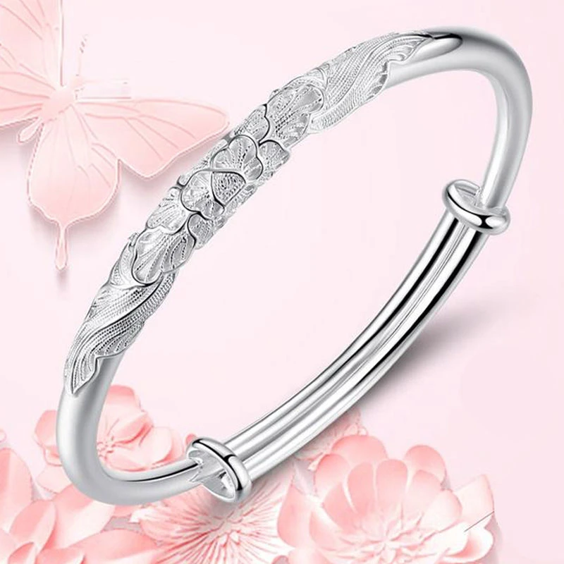 足银手镯 银手镯女s999纯银足银推拉镯子民族风节日送妈妈长辈