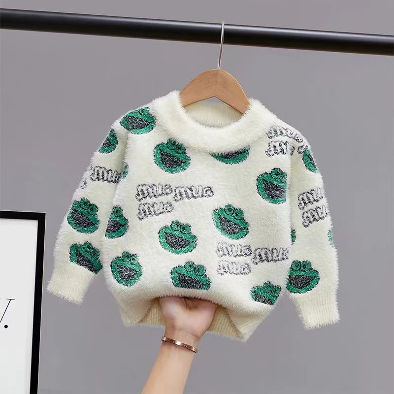 男女童加厚毛衣2023秋冬新款小童时尚洋气百搭貂绒儿童针织打底衫