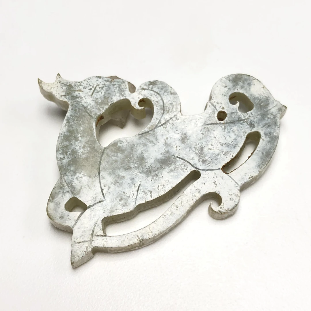 海外回流古玉老和田玉鸡骨白鹿吊坠