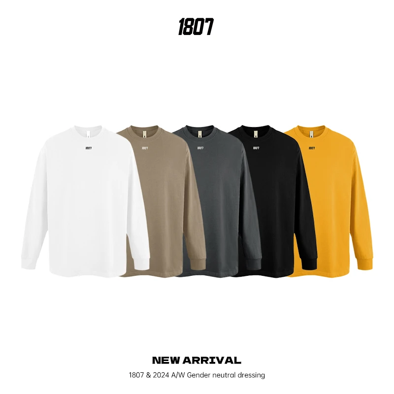 1807基础1ogo丝网印美式长袖运动新款休闲基础套头上衣男女同款