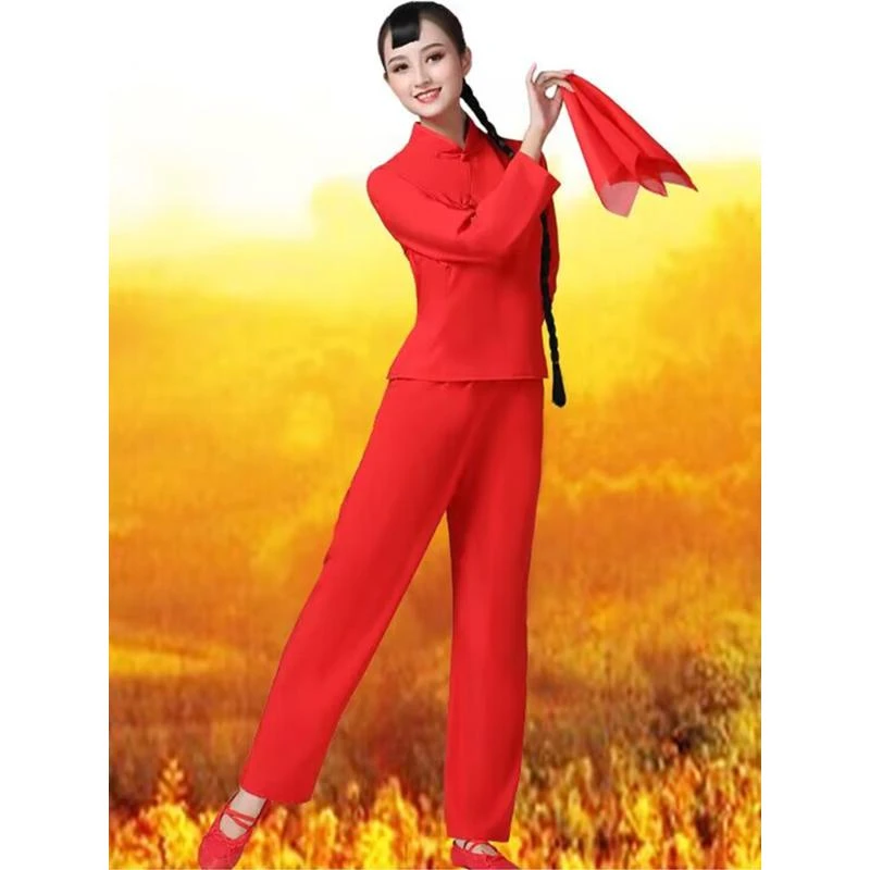 九儿演出服装女九儿同款衣服红高粱舞蹈服红上衣古典一抹红秧歌服