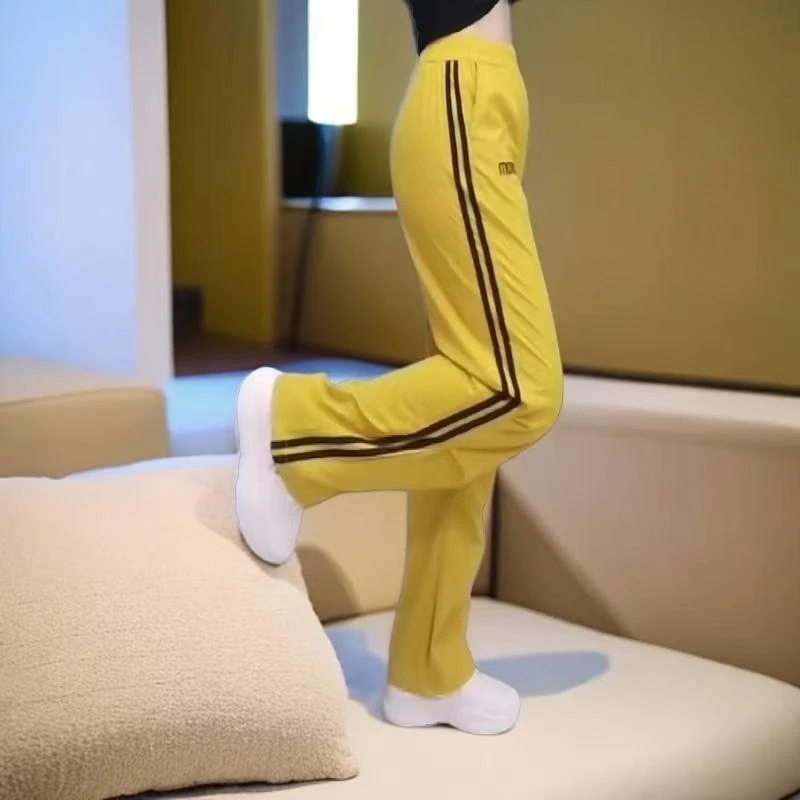 夏季新款广场舞休闲运动薄款显瘦直筒裤条纹两穿式速干透气直筒裤