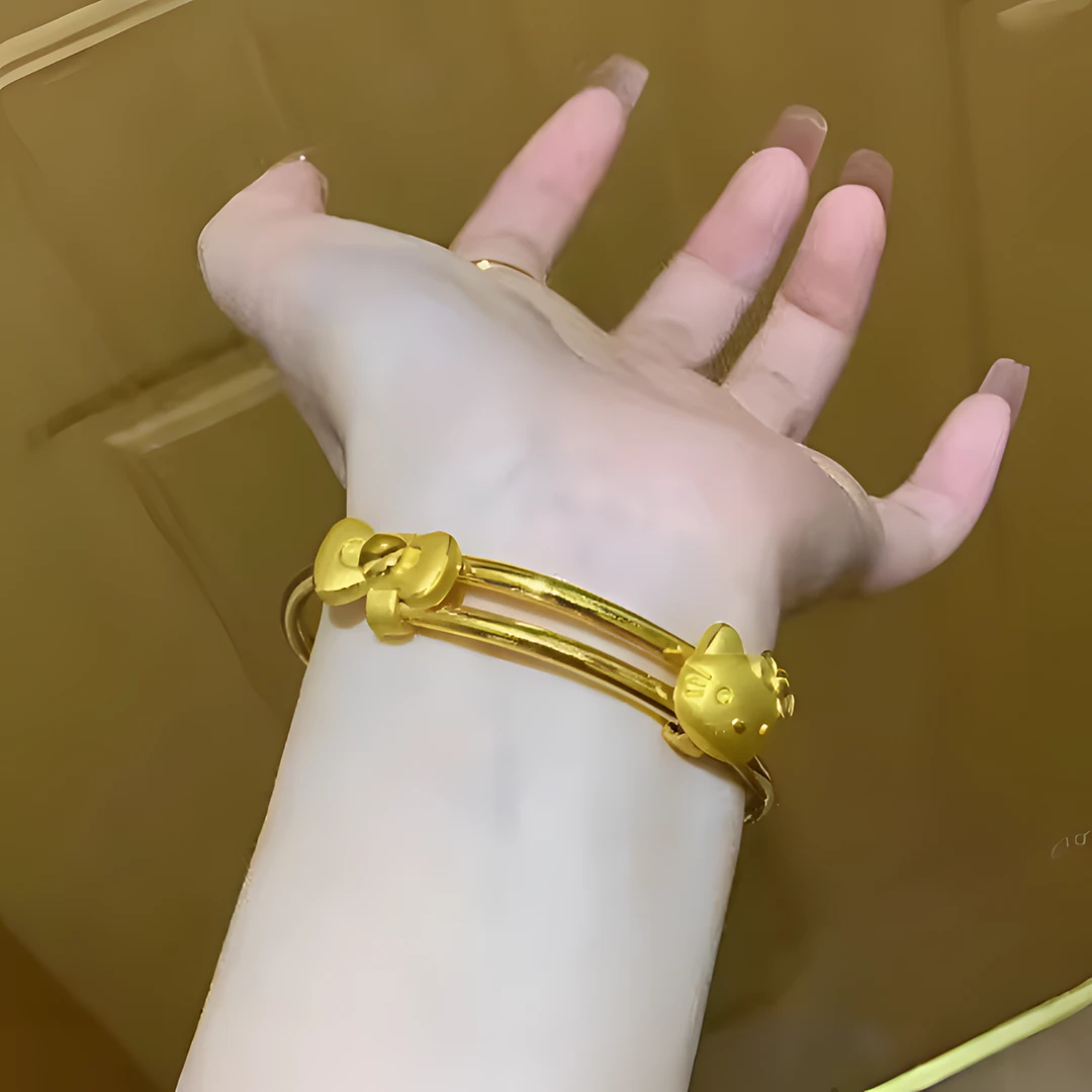 铜合金手镯 黄金色立体卡通凯蒂猫手镯女款时尚可爱古法精致手镯