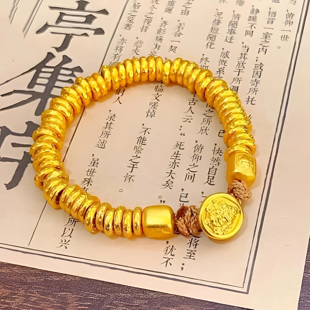 铜合金手链 黄财神金色盘缠女扎基拉姆招财寓意腰缠万贯编绳手链