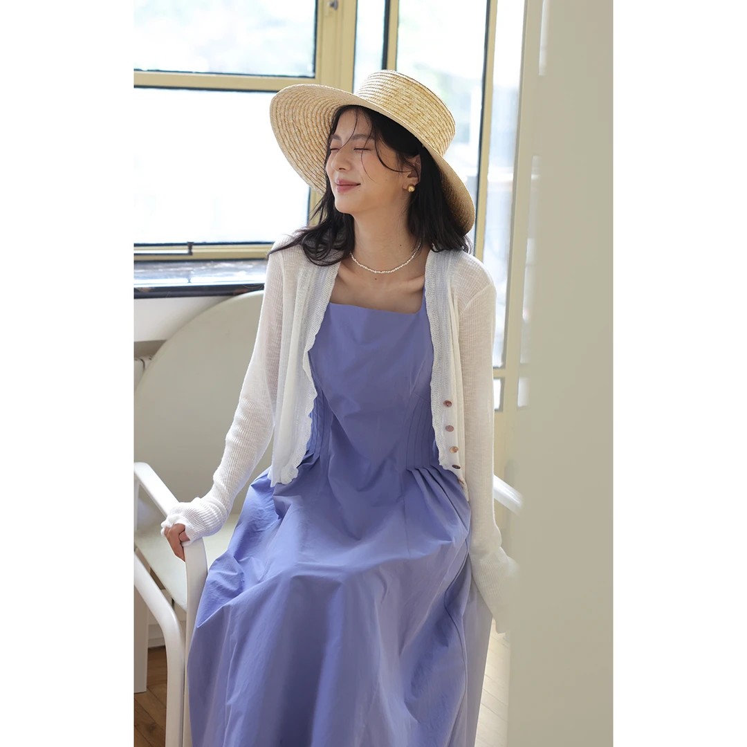 solighter法式V领木耳边防晒针织开衫女夏季5HA601M24XX