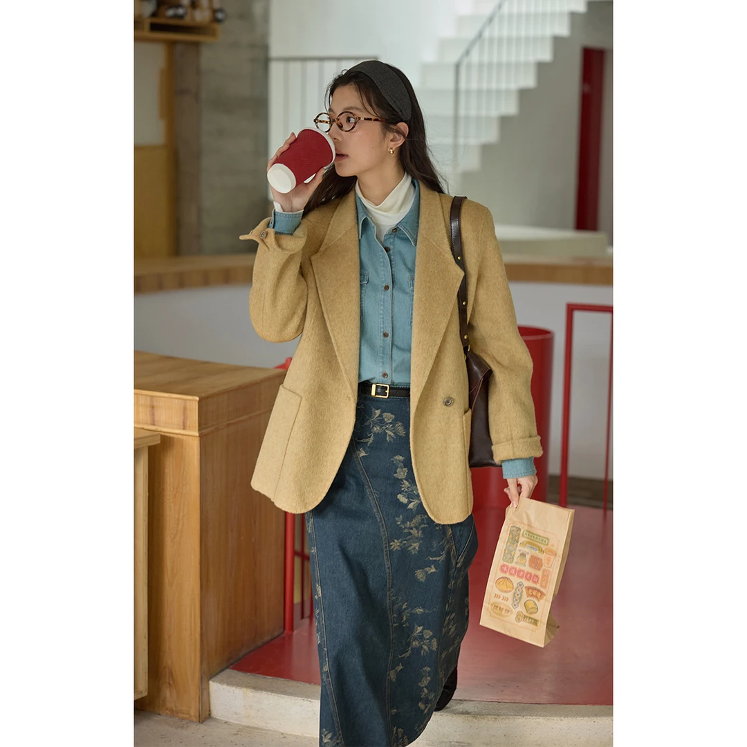 solighter 法式全羊毛双面呢西装外套女秋季通勤休闲5H0920X06X1