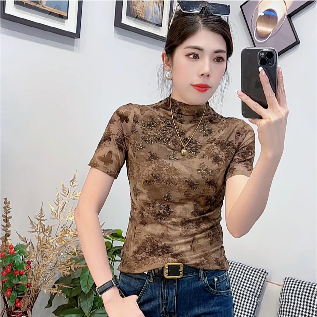 （欧时尚）高贵上档次女款网纱打底衫9050