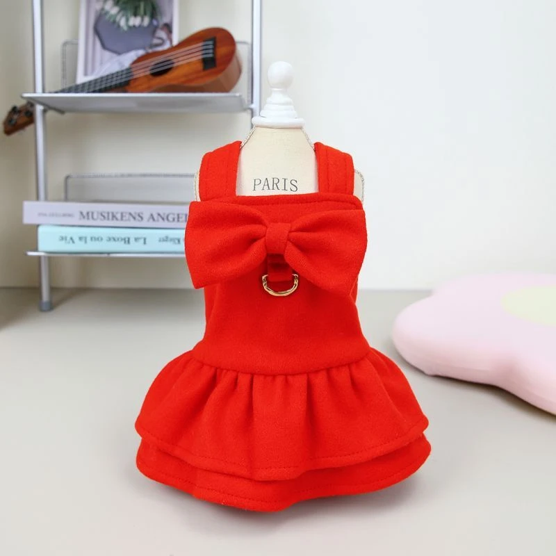DADAGOU/哒哒狗宠物狗狗衣服秋冬季厚版呢子裙泰迪比熊喜庆节日装