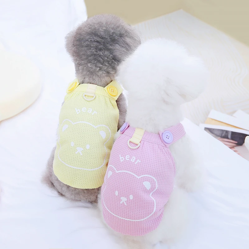 宠物狗狗衣服春夏装华夫格小熊背带泰迪比熊猫咪小型犬春夏季薄款