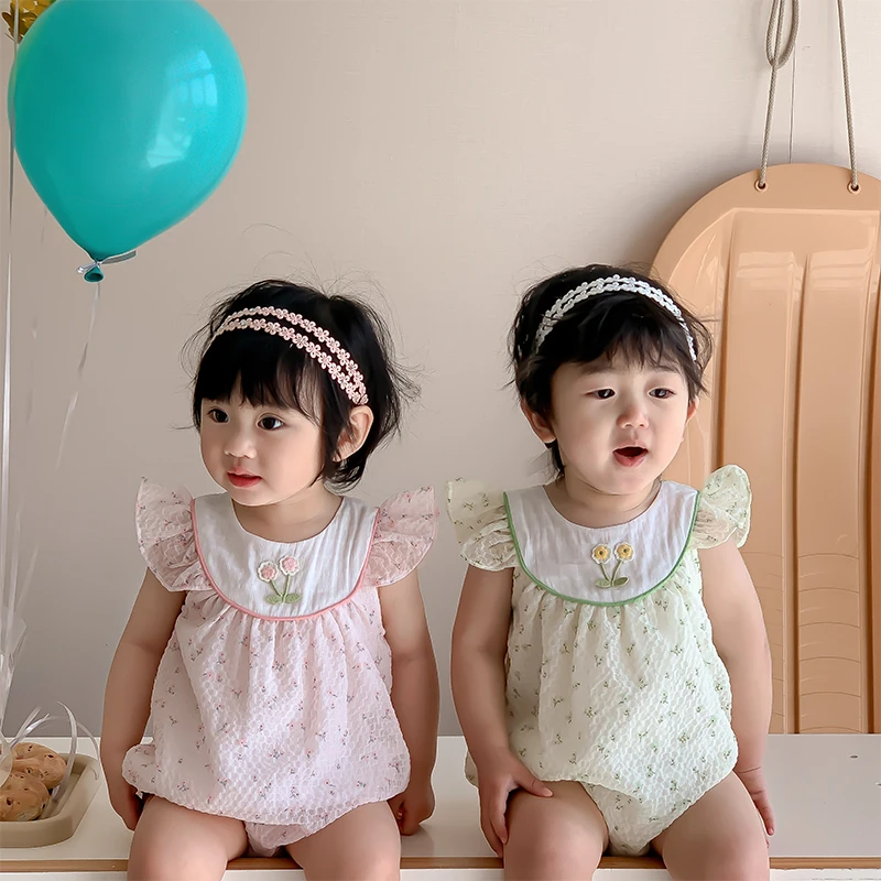 H1012婴儿夏天衣服包屁衣碎花公主洋气薄款女宝连体衣哈衣