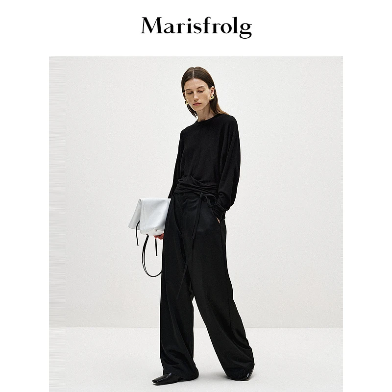 Marisfrolg玛丝菲尔休闲黑色宽松裤子A1EG10575
