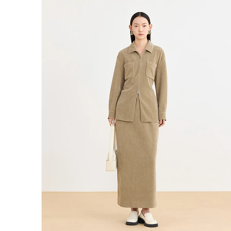 AUM时尚休闲收腰中长款衬衫M1EG12028