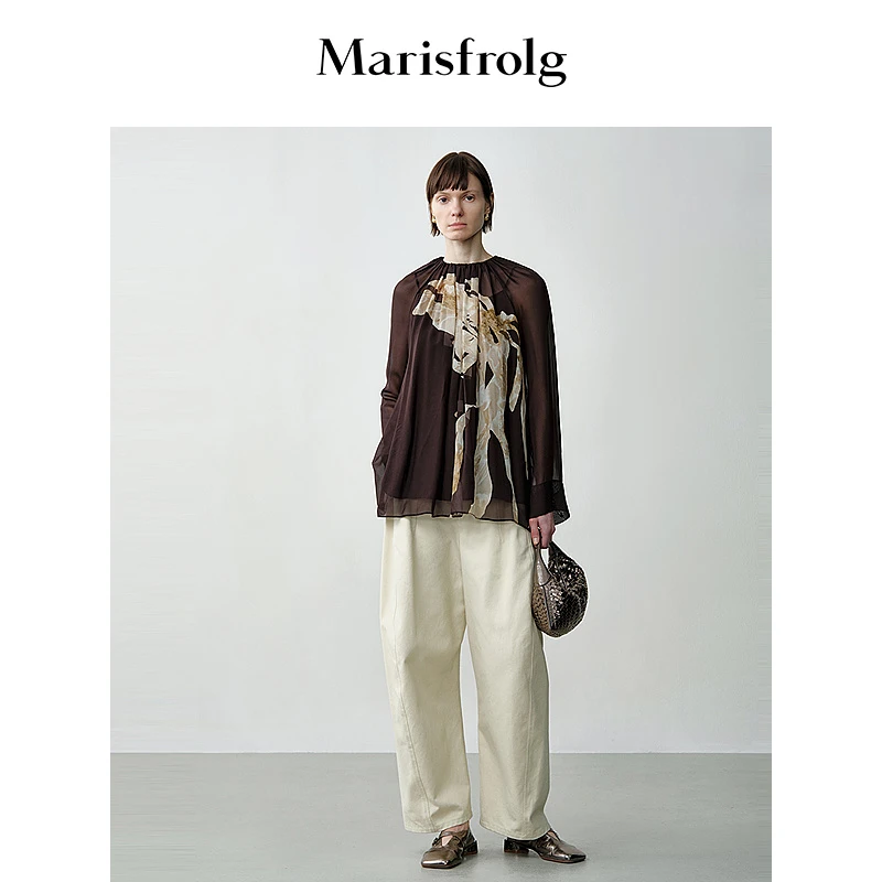 【艺术家灵感】玛丝菲尔艺术剪影花稿领口毛边雪纺连衫A1EG32421