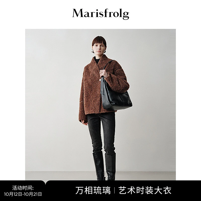 【艺术时装大衣】玛丝菲尔冬季新款交叠立领羊羔毛短外套ACEG4911P