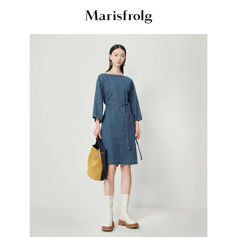 【时尚潮流系列】玛丝菲尔气质纯色春季宽松牛仔连衣裙ACDE10076