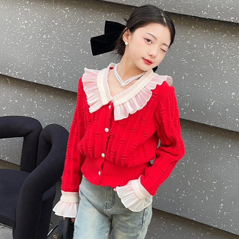 巴拉巴拉女童毛衣秋冬季加厚2024新款大儿童针织衫时髦小孩打底开