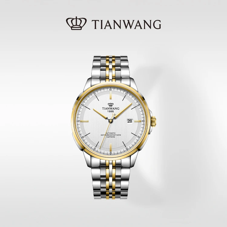 天王表蓝图系列男士手表商场同款商务通勤自动机械国表银白盘钢带