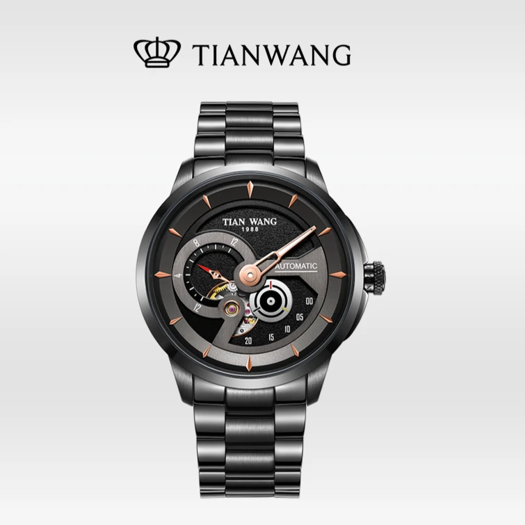 天王表X-MAN系列男士手表商场同款潮流自动机械国表个性钢带黑盘