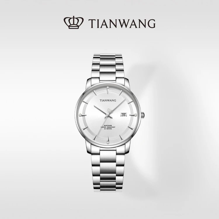 天王表博雅系列百搭男士手表商场同款休闲情侣石英防水白盘钢带