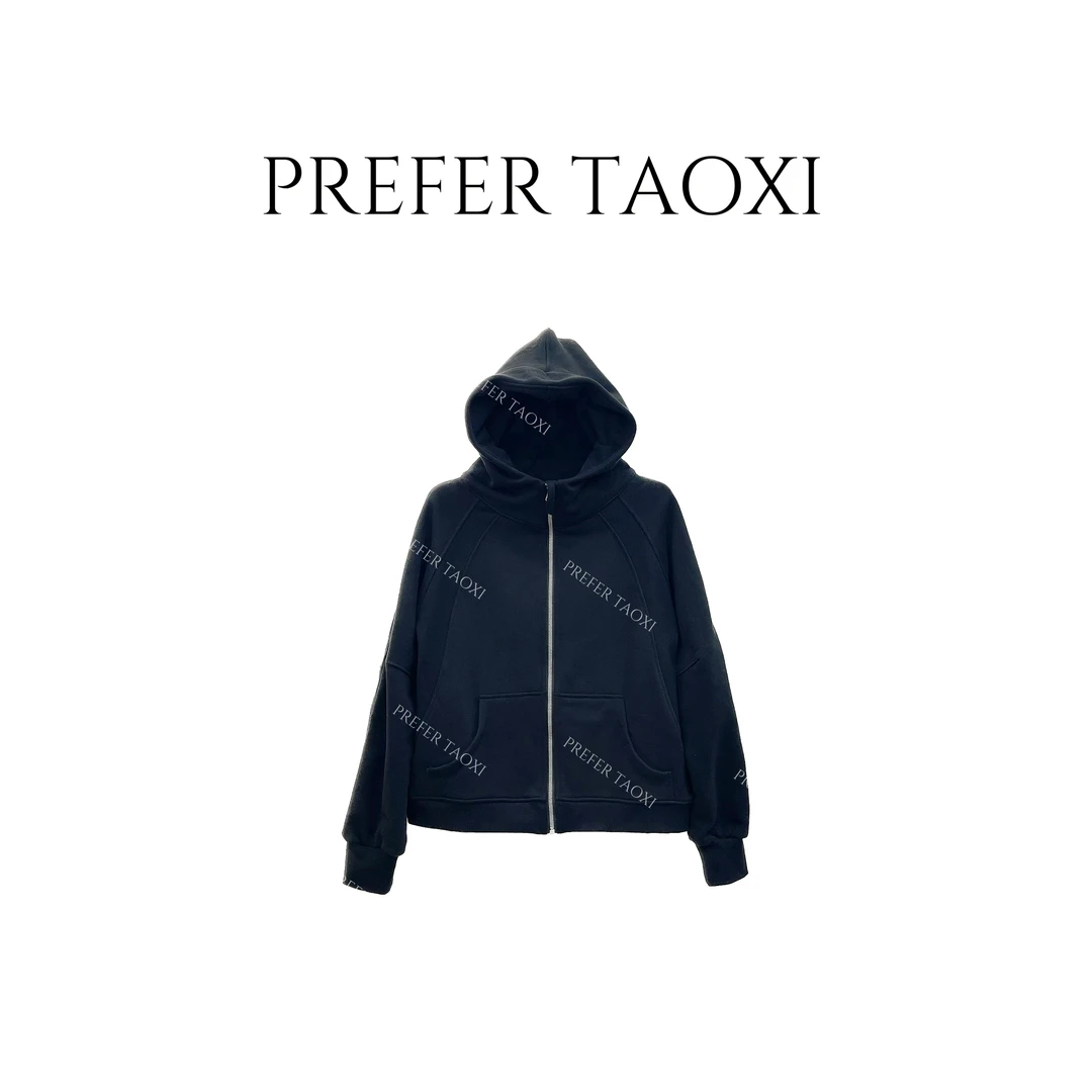 捡漏「用心自制」lu~连帽磨毛抓绒拼接拉链卫衣外套