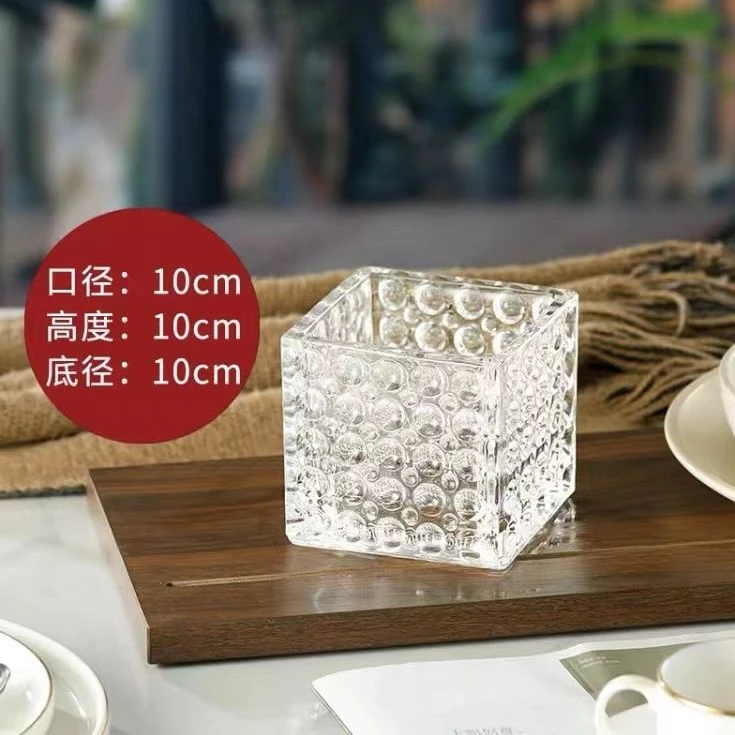 简约水养植物加厚玻璃方缸家用客厅花瓶桌面摆件透明玻璃水培花瓶