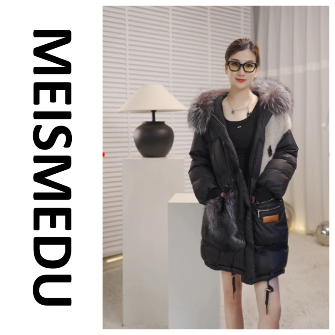 美萨美杜--【凛】女装中长款时尚宽松狐狸毛领皮草鹅绒保暖羽绒服