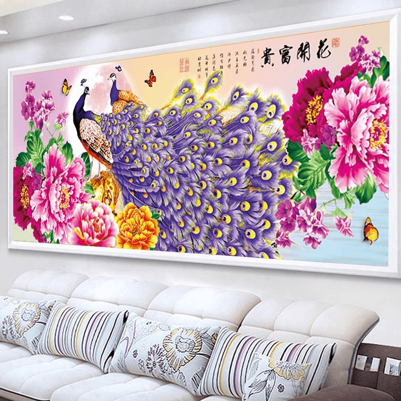 【纯手工十字绣成品】花开富贵满绣180X83cm