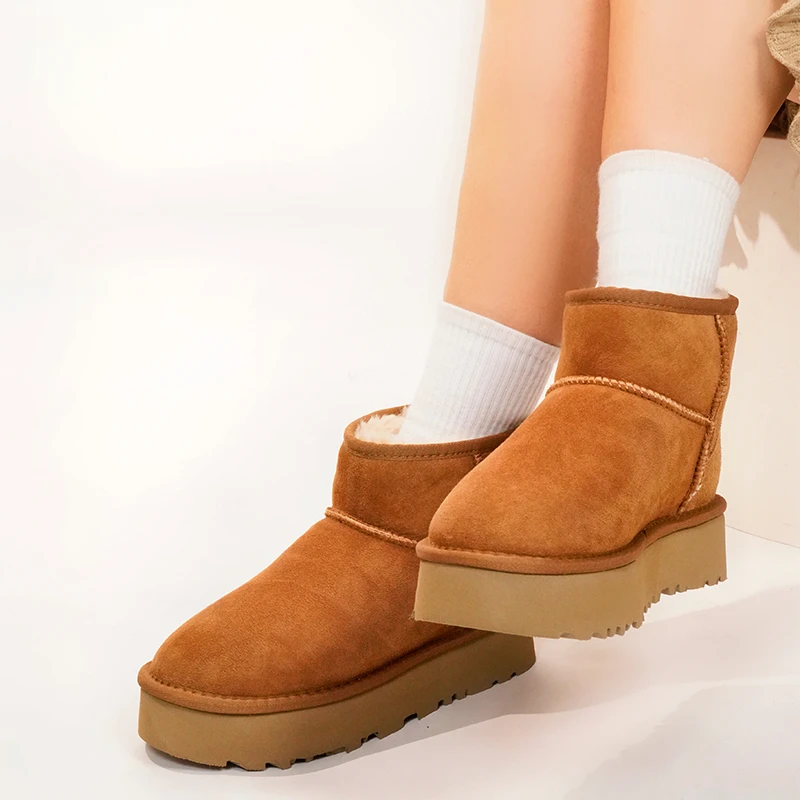 L88【厚底5854】河南桑坡羊皮毛一体雪地靴时尚保暖搭子冬短筒防寒