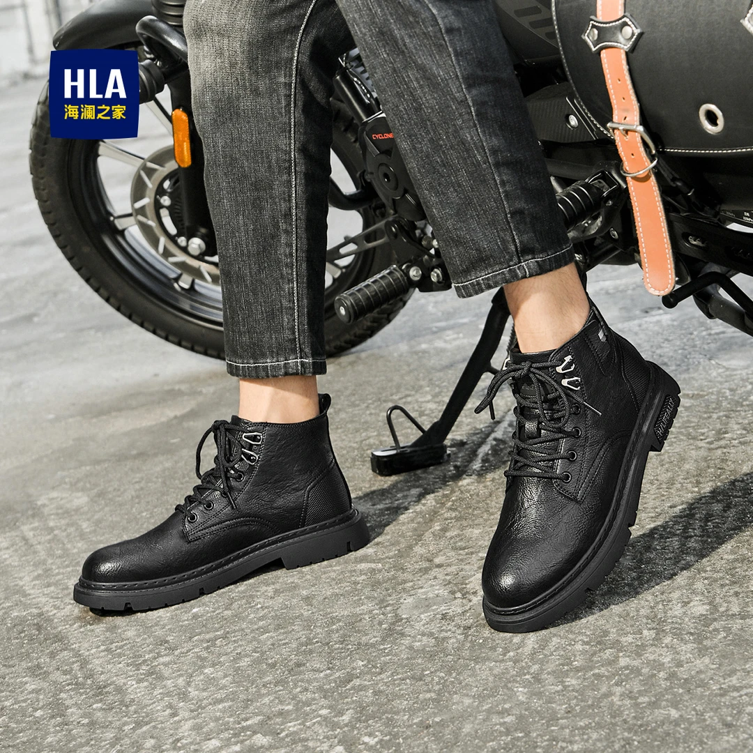 HLA/海澜之家反季清清仓马丁靴男新款工装靴加绒棉鞋休闲高帮鞋潮