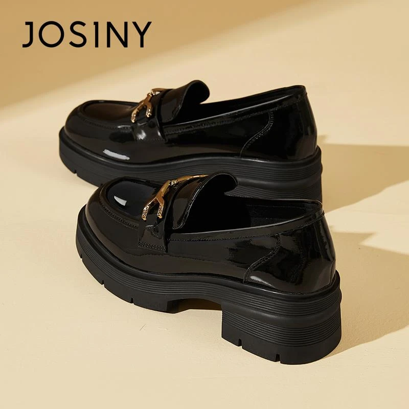 卓诗尼厚底乐福鞋女单鞋小皮鞋JK鞋2025春秋新款女鞋亮面黑色鞋子