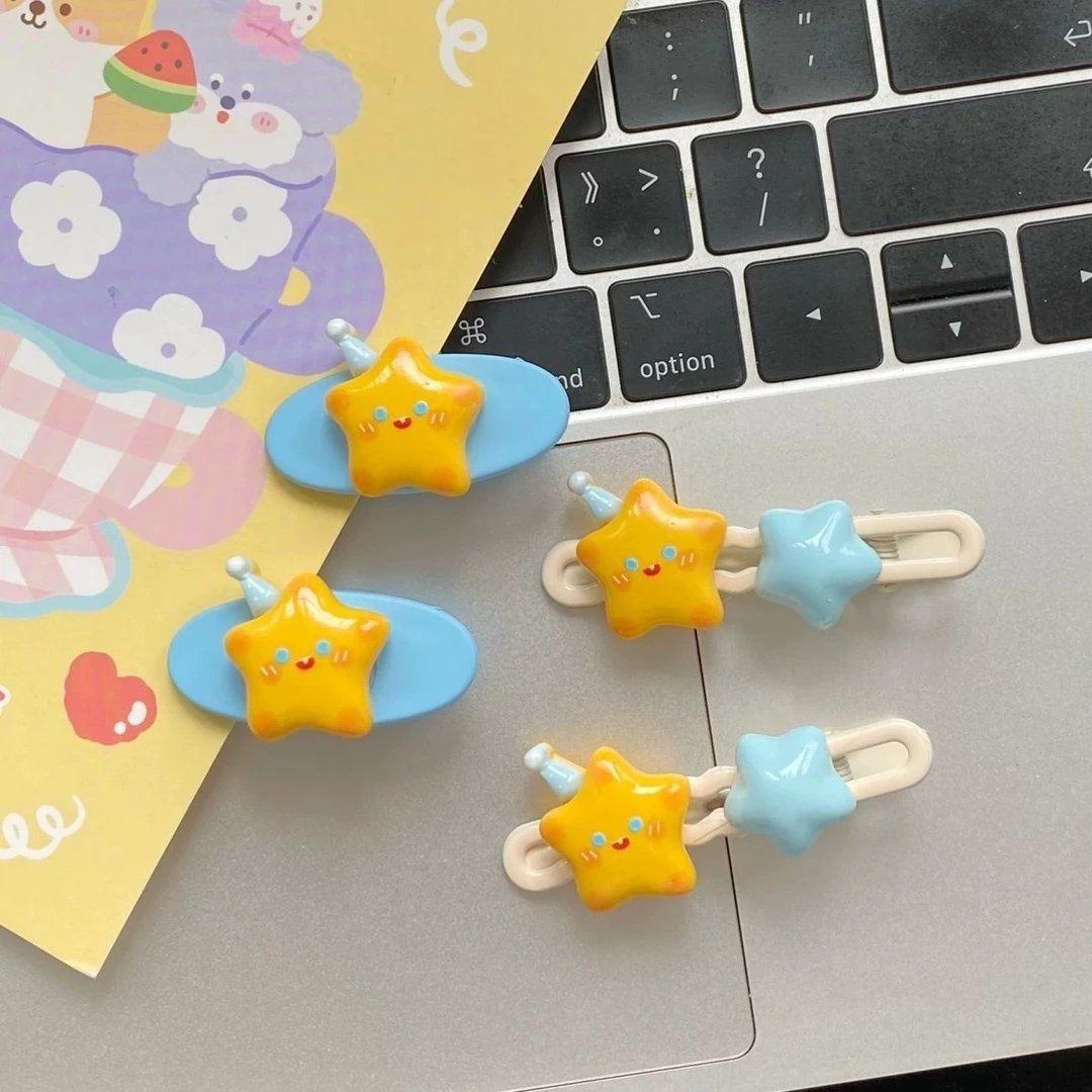 可爱戴帽子星星椭圆夹甜美少女心侧边夹五角星刘海夹日系头饰韩版