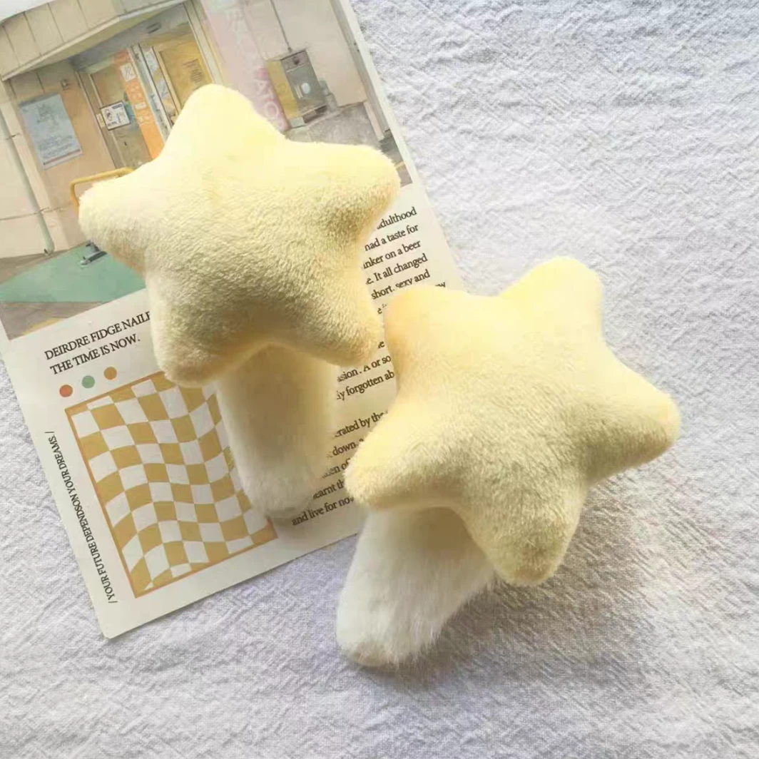 2024新款毛绒绒发夹奶黄色星星发夹日系百搭软萌刘海发卡头饰甜美