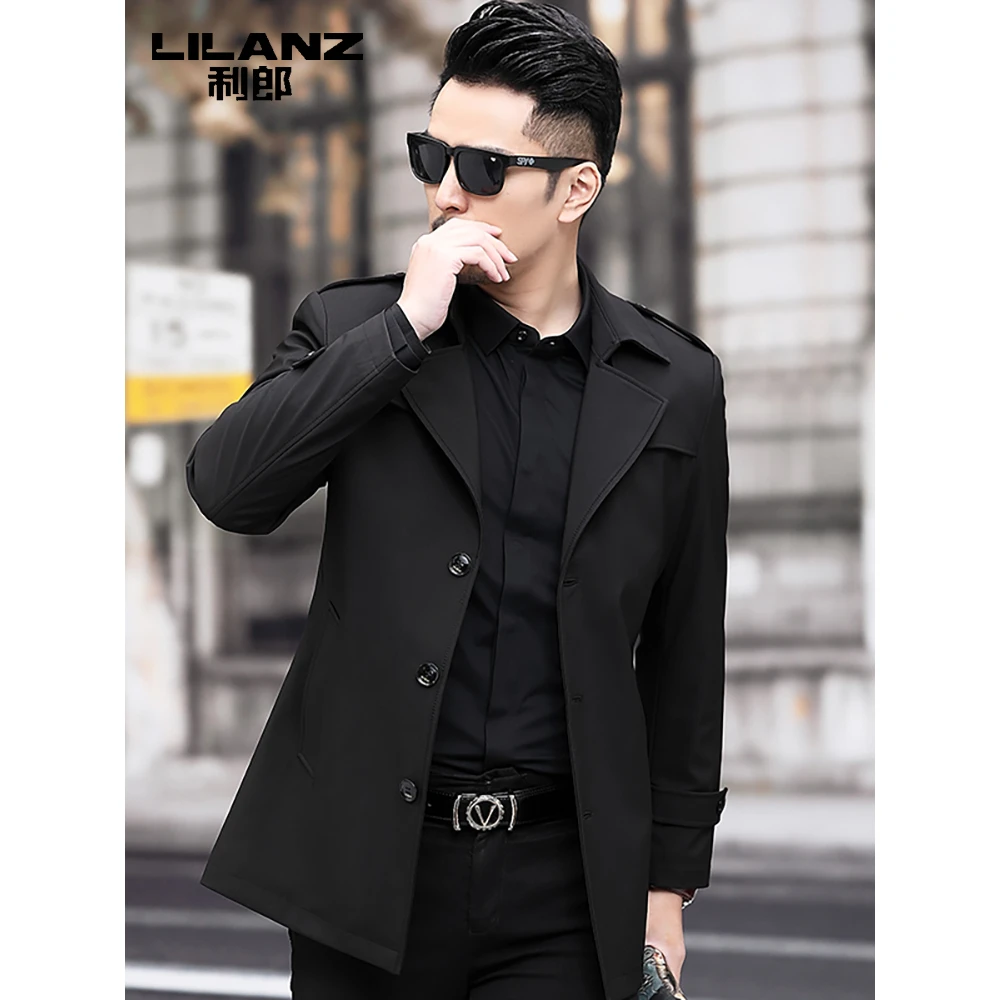 利郎男士秋冬季新款夹克外套西装领风衣中青年商务休闲中长款上衣
