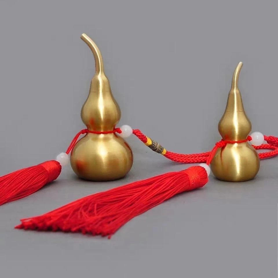 黄铜材质光面铜葫芦上下开口居家装饰车挂件车载摆件可配流苏