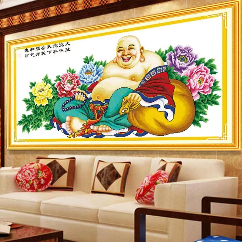 十字绣【弥勒佛】笑口常开中格大幅笑佛像大肚佛客厅自己线绣绣花