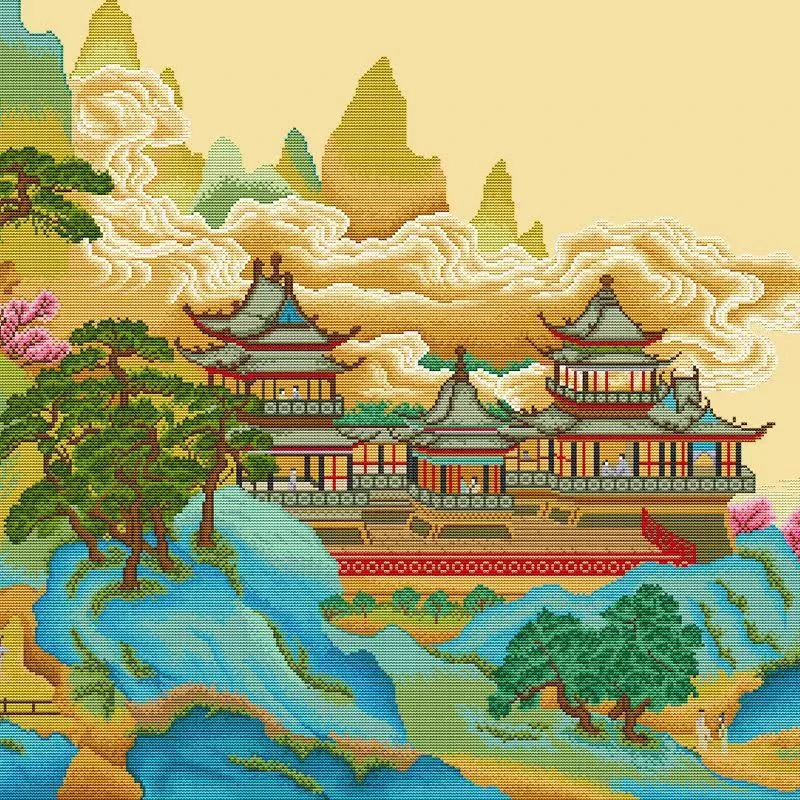 十字绣【苓岩绮阁】新款大幅名画客厅古典收藏手工自己线绣中国风