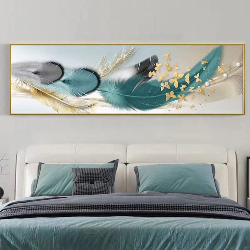 十字绣【羽蝶】新款横版简约羽毛大中格满绣客厅卧室书房简单线绣