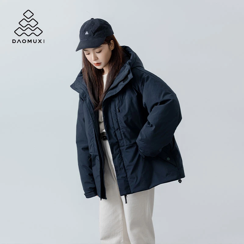 道木熙情侣衣羽绒服女新款短款外套冬季白鸭绒加厚工装派克服女士