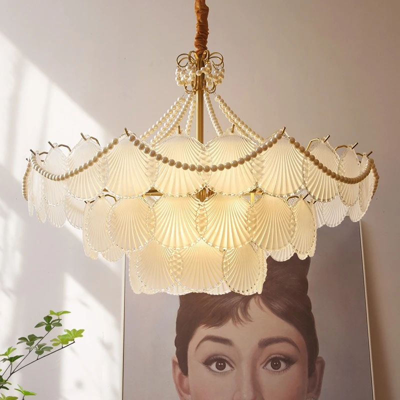 法式轻奢吊灯客厅主灯别墅大厅灯设计师小众餐厅奶油风贝壳卧室灯