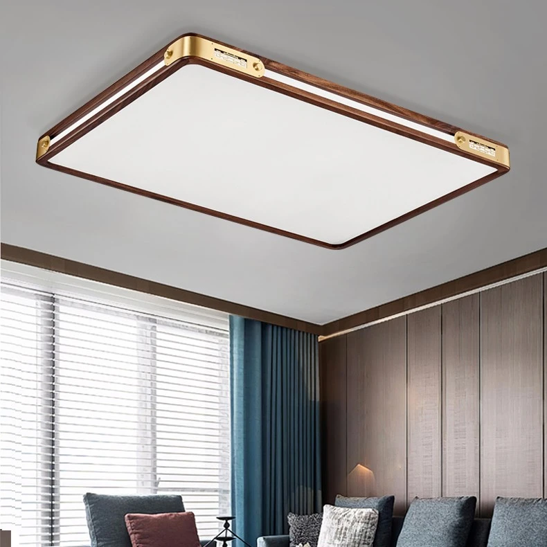 新中式吸顶灯具中国风卧室灯花梨实木+铜 长方形家用led客厅灯