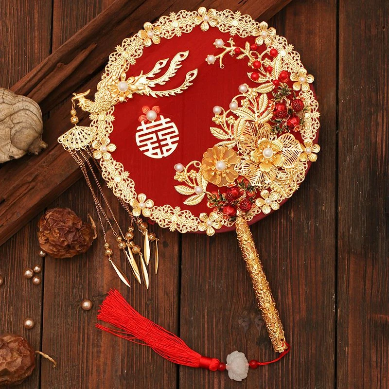 新娘团扇秀禾喜扇婚礼团扇古风中式手捧花出嫁遮面扇抖音