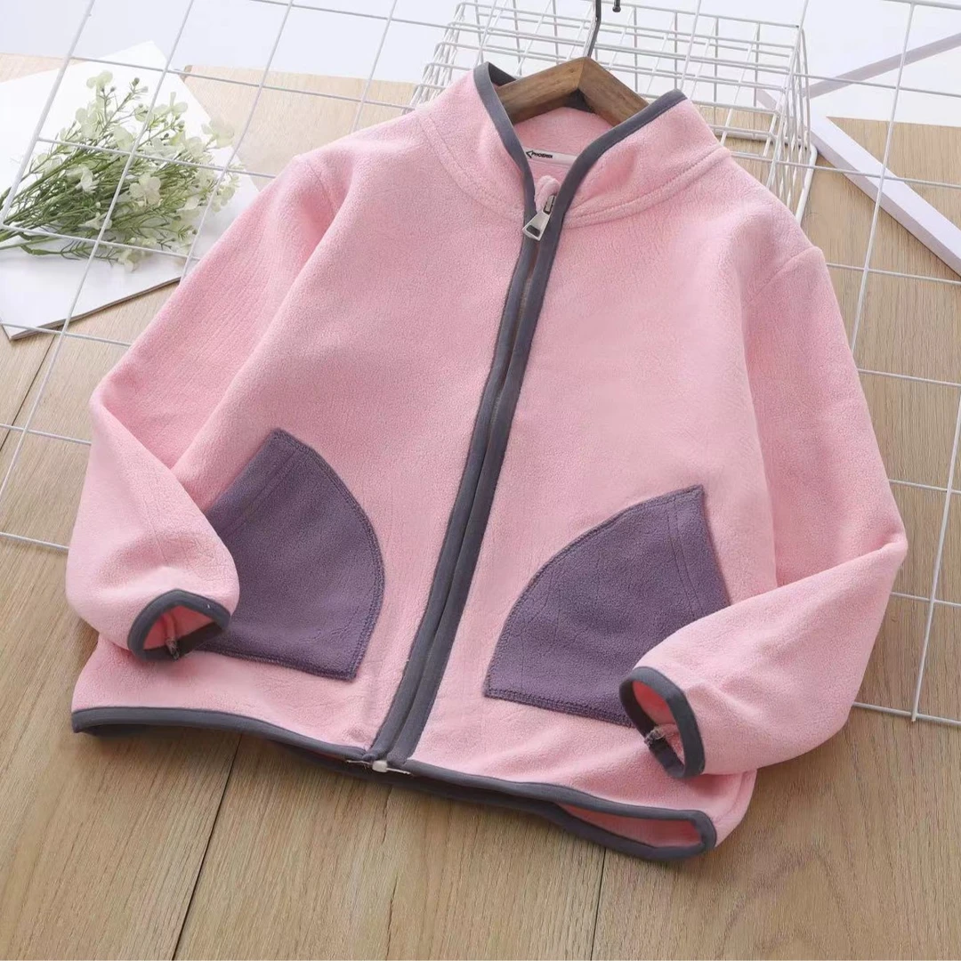 儿童奥粒绒双面加绒外套秋冬新款大童洋气撞色拼接保暖