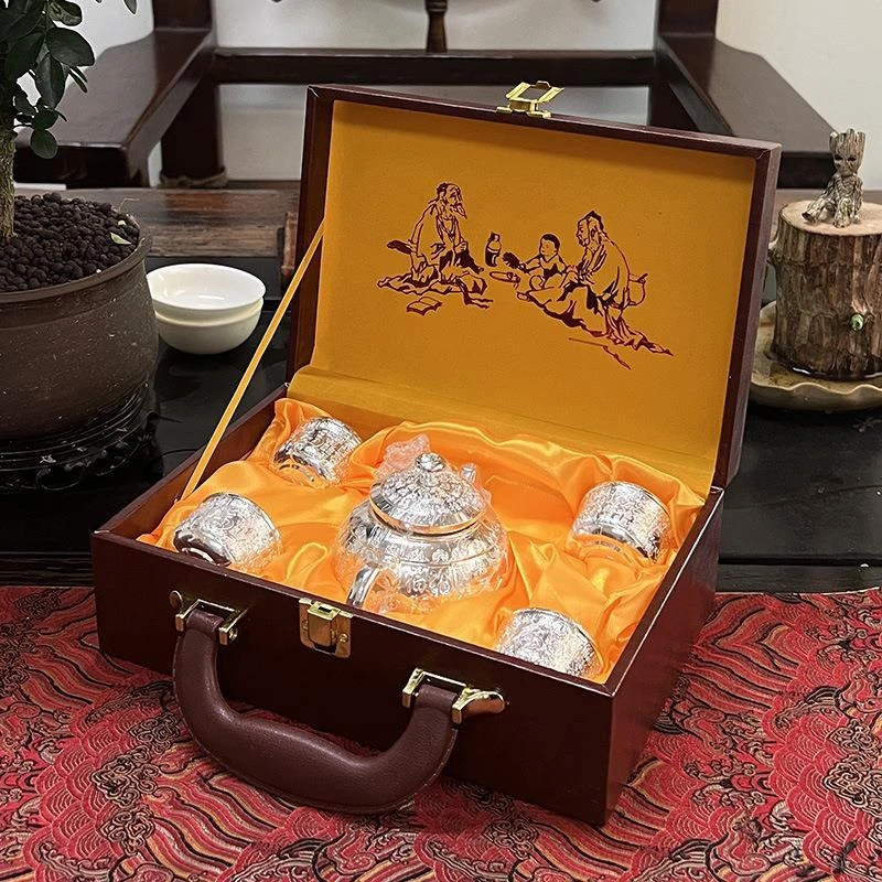 百福创意轻奢家用精美中式银离子酒具礼品礼盒装高档茶杯