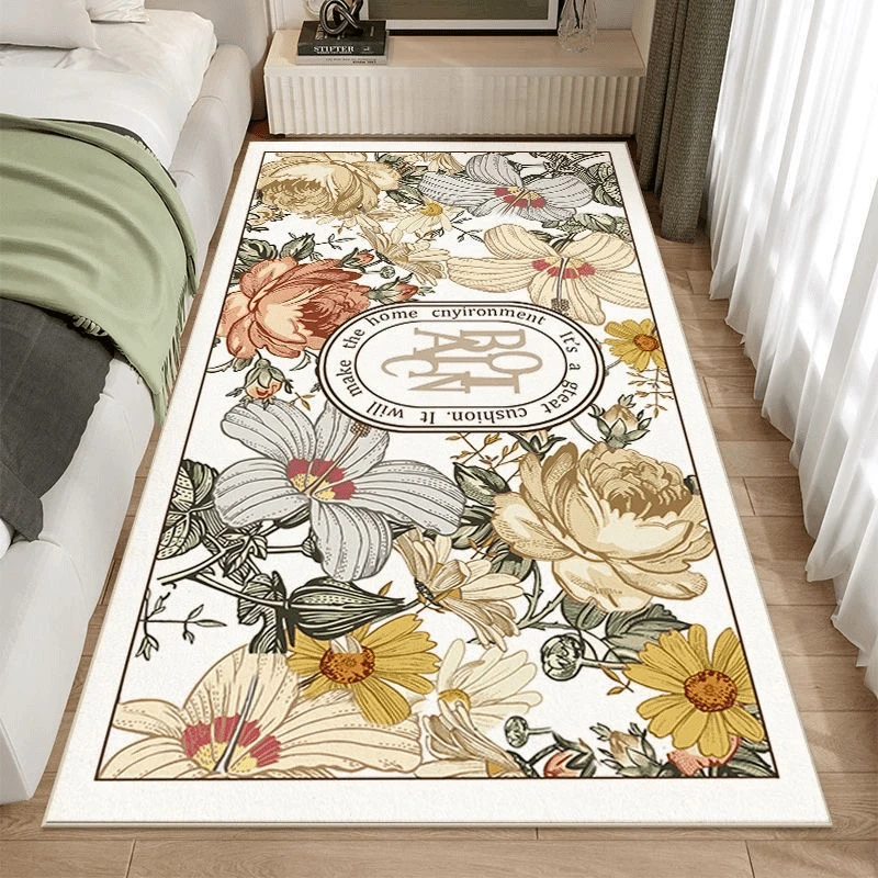 【水晶绒】花开富贵70×160厘米卧室床边地毯免洗吸水耐脏家用地毯